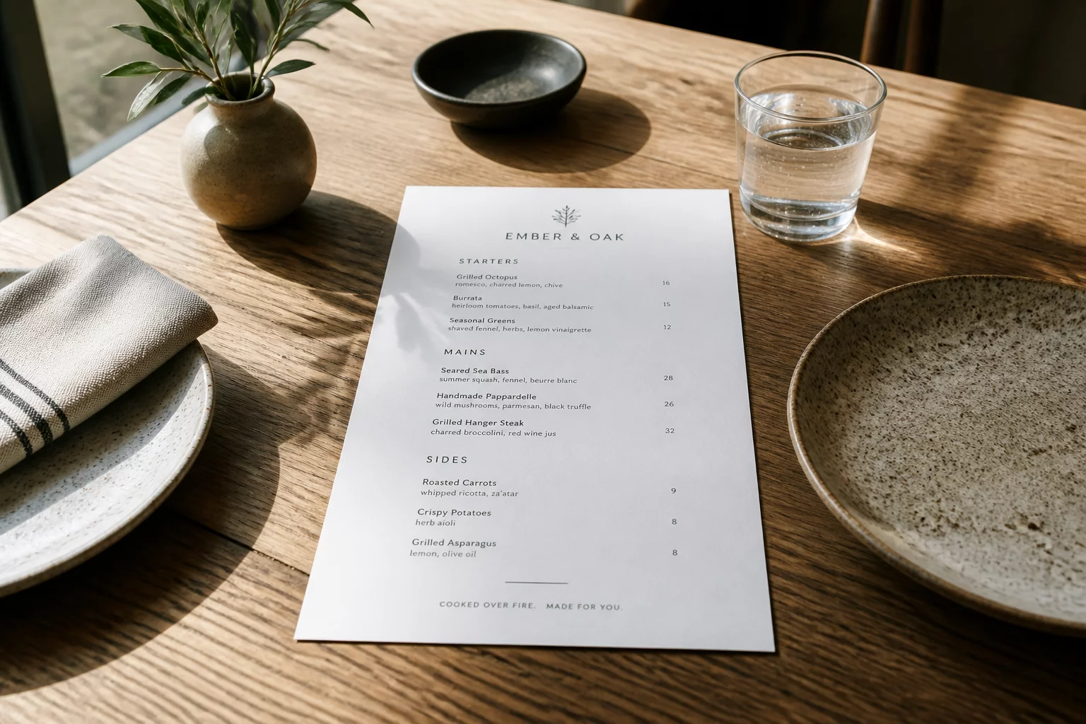 Table setting with fresh ingredients and custom options