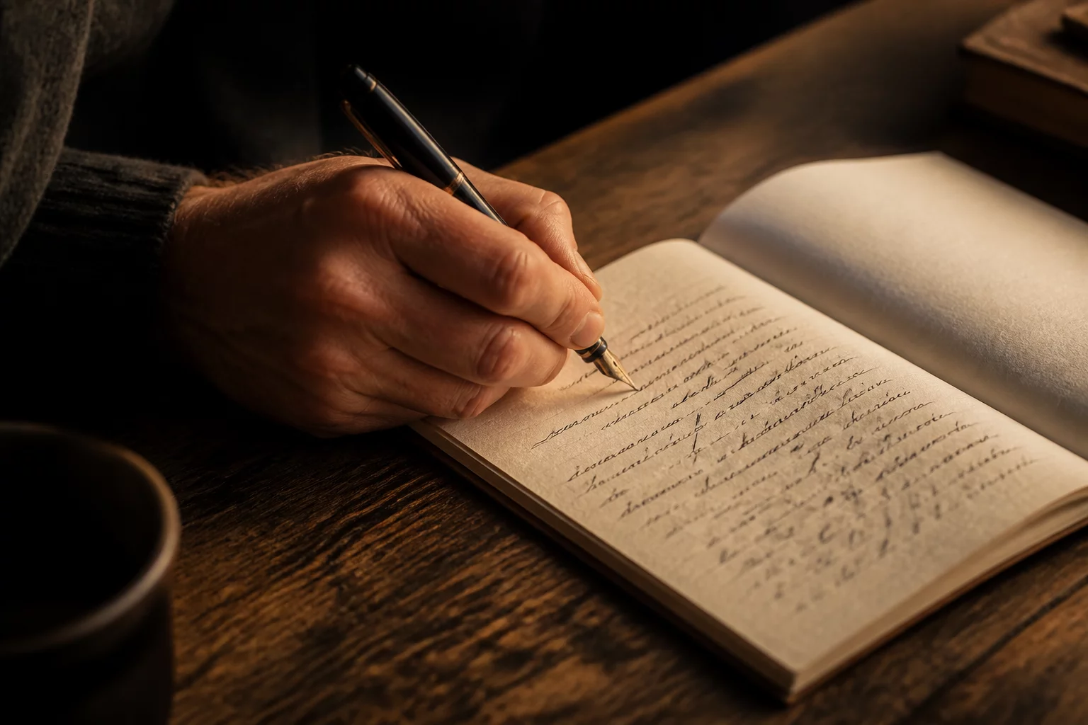 Elegant pen resting on a culinary leather notebook