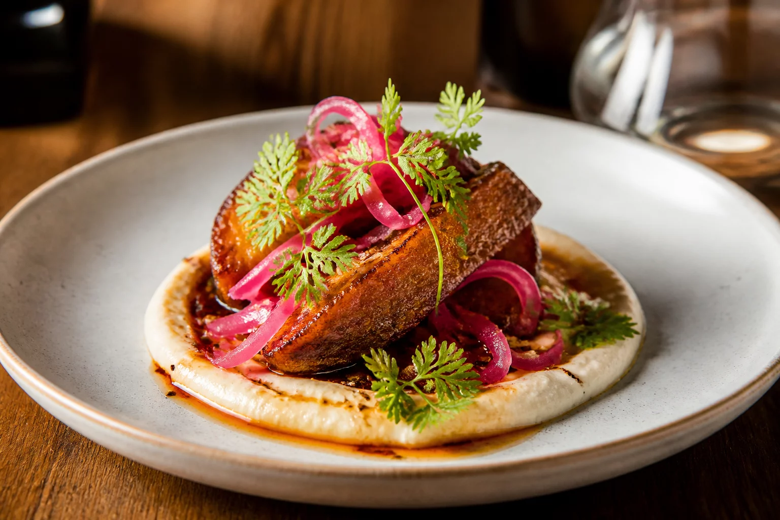 Plate showcasing contrasting crunchy and creamy textures